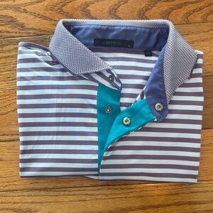 Greyson Men's L Polo Shirt - Purple Stripes NWOT